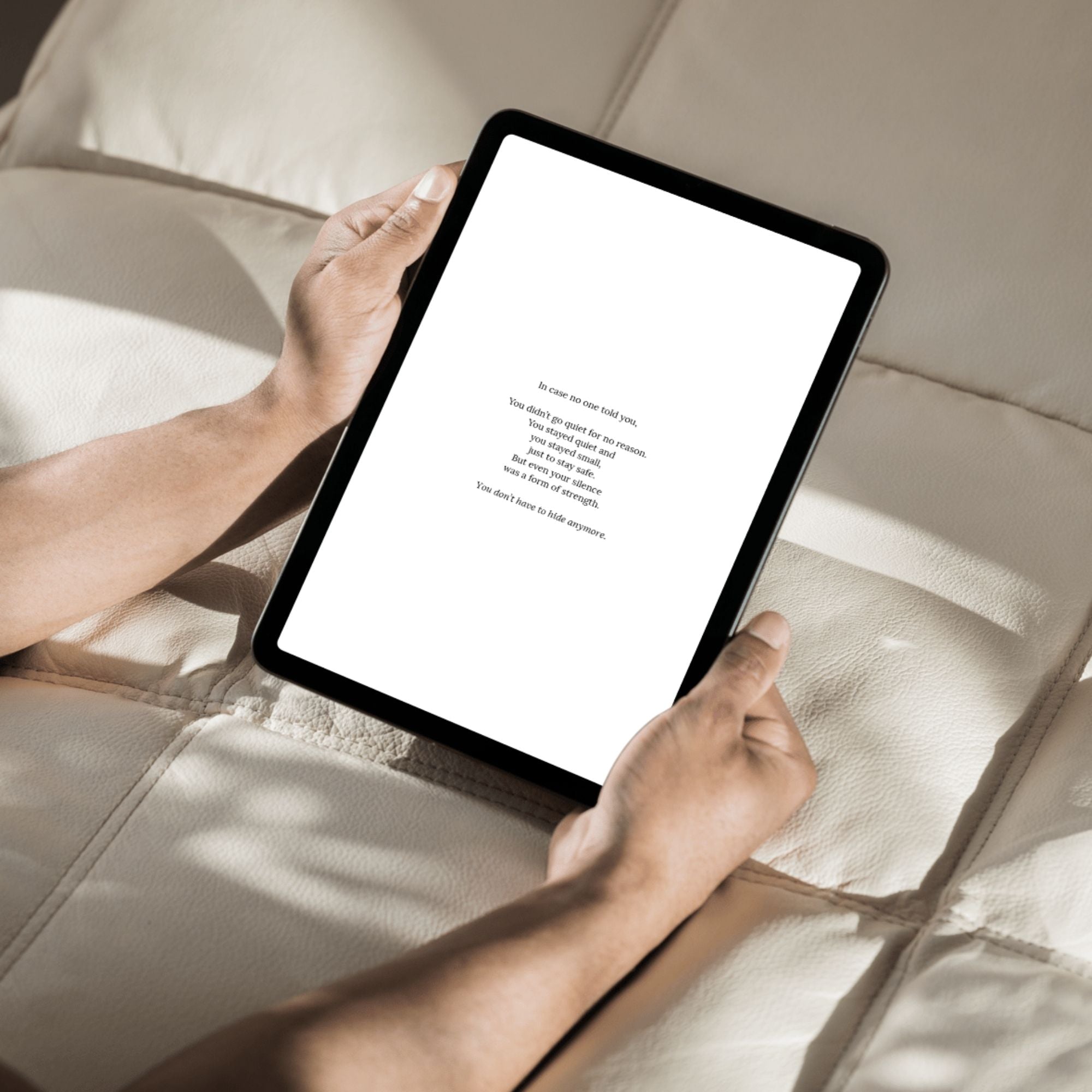 My Heal Journal PDF digital guided healing journal gentle truth reminder page about not needing to hide anymore on tablet