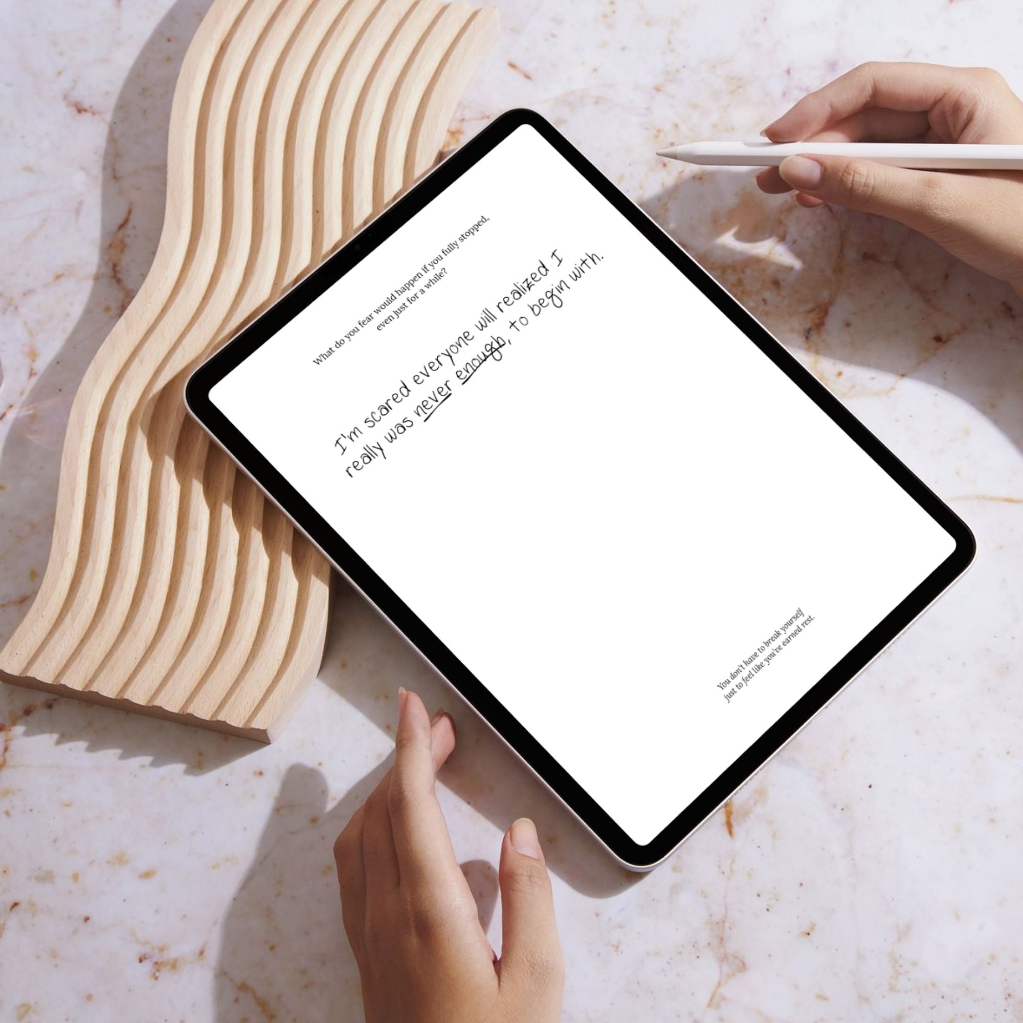 My Heal Journal PDF digital guided healing journal prompt about never feeling enough with handwritten response on tablet